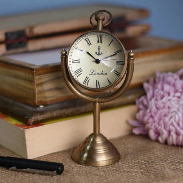 Brass  Desk & Shelf Analog marine table Clock  Antique Decor for Kitchen Bedroom (5”, Antique) Tabletop Desktop countertop clock for office