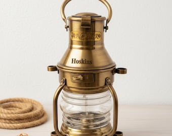 Luminária de óleo personalizada em forma de âncora de latão – Decoração náutica para casa, toque marítimo personalizado, iluminação costeira vintage, presente exclusivo para amantes do oceano