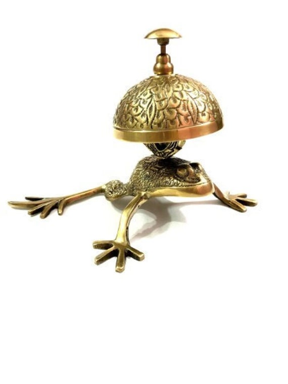 Frog Desk Bell in Antique Brass – Hotel Reception Style Counter Bell, Unique Office or Home Decor or Reception table Bell, Animal Decor Gift