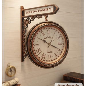 Personalized Double Sided Wall Clock: Victoria Station clock for kitchen wall, Custom dual face railway clock gift for new house warming