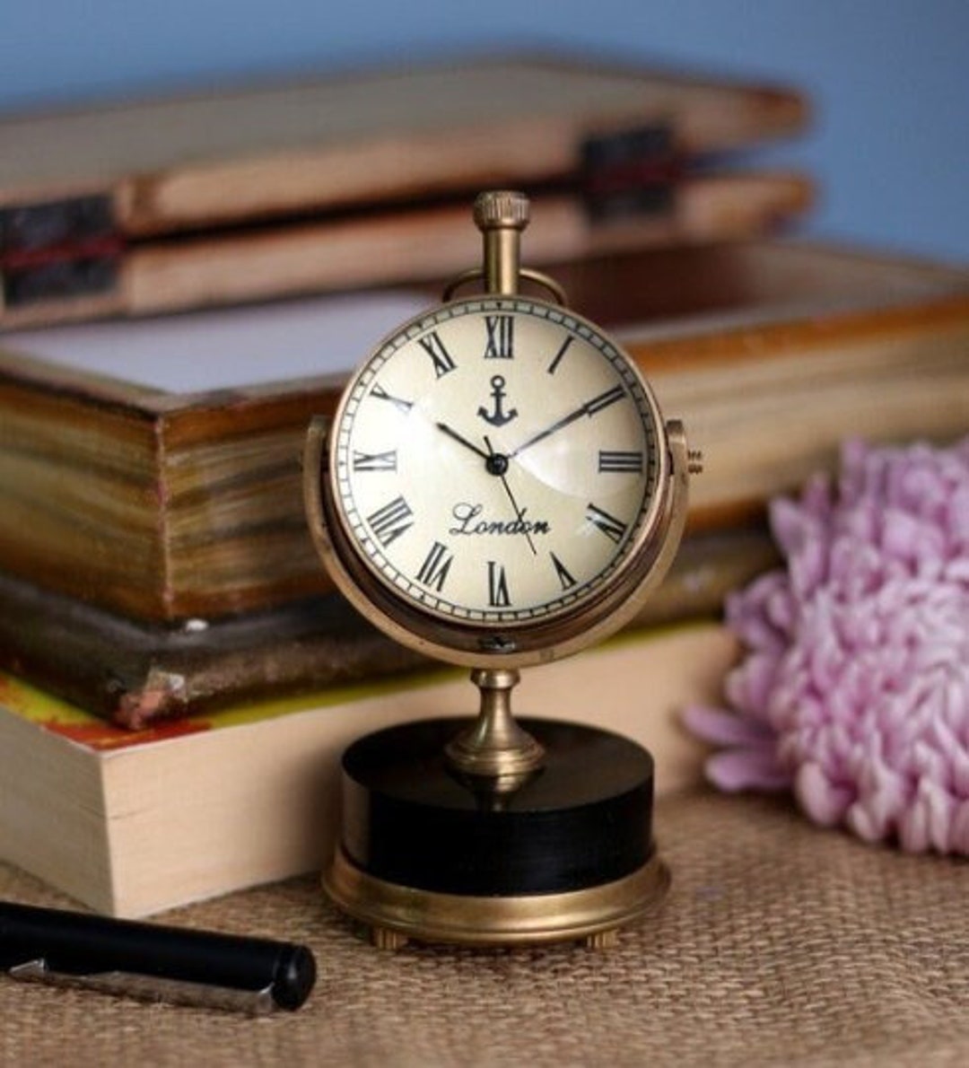 Nautical Retro Brass Table Clock Antique Timepiece, Nautical Desk Timekeeper, Antique Clock for