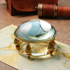Brass magnifying glass, Brass Nautical magnifier gift, desk dome shape paperweight magnifier, antique office table decor gift for employee