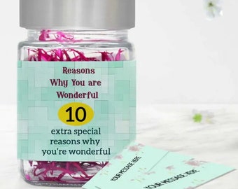 Personalised Why You Are Wonderful Jar Gift, customized 10 reasons of her/him beauty, gift for husband and wife, girlfriend present