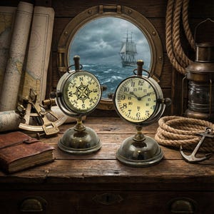 Horloge de table personnalisée en laiton - Pièce d'horlogerie nautique rétro, décoration de bureau maritime personnalisée, cadeau vintage pour mari, horloge de bureau bulle unique