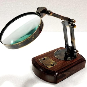 Personalized Antique Brass Tabletop Magnifying Glass: Nautical Office Decor, custom engrave desk magnifier gift for boss, gift for husband