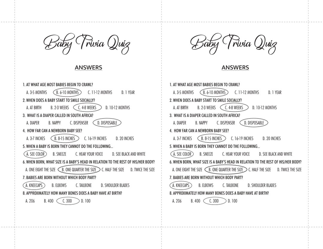 Baby Trivia Quiz GAME Baby Trivia Quiz ANSWER bundle Baby Etsy