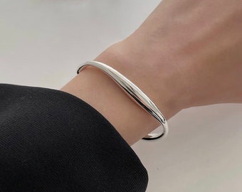 925 Silver Chunky Bangle | Geometric Bangle | Sterling Silver Bracelet | Adjustable Silver Bangle | Minimalist Jewellery | Gift For Her