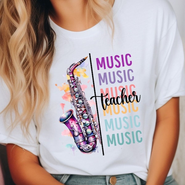 Music Teacher T-Shirt, I Teach Music with Saxophone Watercolor, Gift for Music Educators