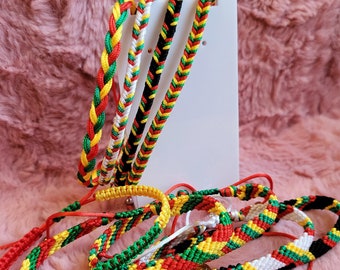 Handmade Braided Bracelet In Lithuania Flag Colours Yellow Green Red n Red