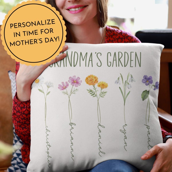 PERSONALIZED Mama's Garden Pillow Personalized Birth Month Flowers Children Gift for Mama Customizable Birth Flower Pillow for Mama