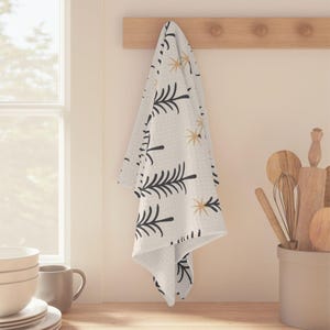 Christmas Kitchen Towel: Scandinavian Pine Tree, Gold Star Decor