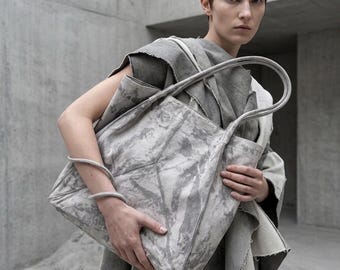 Avant-Garde Minimalist Tote Bag, Hand-Dyed Structural Shoulder Bag, Oversized Conceptual Handbag, Architectural Canvas Tote, POCOLOKO ArtBag