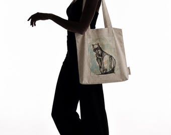 Hand Painted Art Tote Bag, Original Wearable Art, Cotton Artist Bag, One of a Kind Tote, Surreal Art Bag, Handmade Shoulder Bag