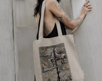 Hand Painted Linen Tote Bag, Original Wearable Art, Handmade Artist Bag, Unique Canvas Tote, One of a Kind Gift for Art Lover