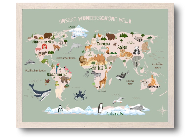 World map for children, poster world map, poster for children's room, PDF printout for children's room A2A3 image 2