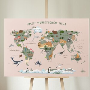 World map for children, poster for children&#39;s room, wall decoration for children&#39;s room, PDF printout A2+A3