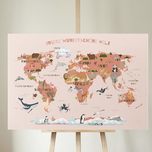 World map for children, poster for children&#39;s room, PDF printout A2+A3, wall decoration for children&#39;s room