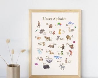 Our alphabet, ABC poster for children's rooms, learning poster for children, Montessori wall decoration, digital print, A3+A4, gift idea