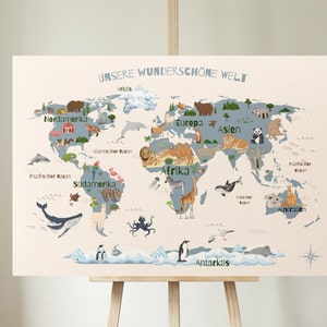 World map for kids, poster for children&#39;s room, PDF printable A2+A3, wall decoration for children&#39;s room
