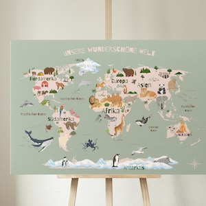 Wereldkaart voor kinderen, poster wereldkaart, poster voor kinderkamer, PDF-afdruk voor kinderkamer A2+A3