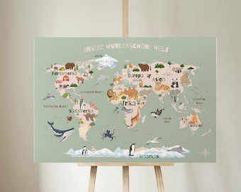 World map for children, poster world map, poster for children's room, PDF printout for children's room A2+A3