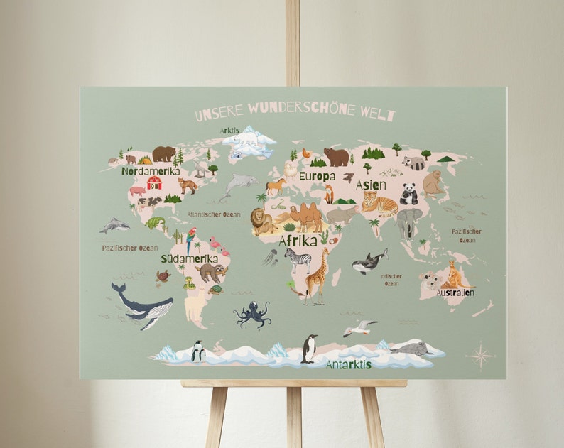 World map for children, poster world map, poster for children's room, PDF printout for children's room A2A3 image 1