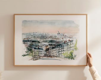 Paris Rooftops watercolor wall art