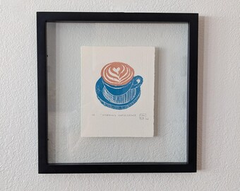 Latte Cup Art handprinted wall art for kitchen cafe