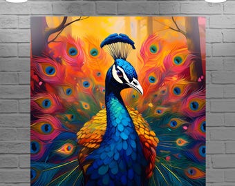 Peacock Canvas Print 3, Vibrant Giclée Wall Art...