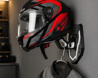 Motorcycle Helmet Wall Mount with Jacket Hanger, Full-Face & Dirt Bike Helmet Holder – Vortex