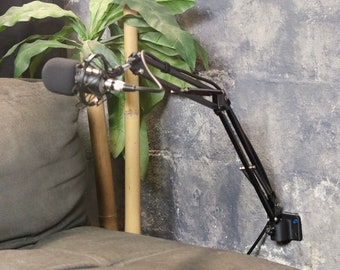 Microphone Boom Arm Wall Mount: Adjustable Scissor Suspension for Podcasting & Recording Studios