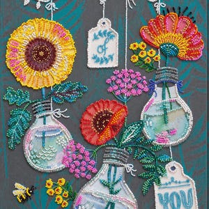 Bead embroidery kit on natural art canvas Thinking of you
