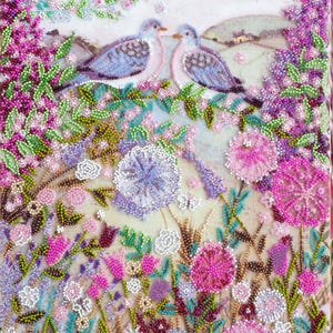 Bead embroidery kit on natural art canvas Love cooing