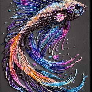 Bead embroidery kit on natural art canvas Colorful Waves