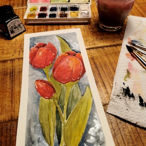 Original Aquarell "Tulpenstrauß" Frühling Handgemalt
