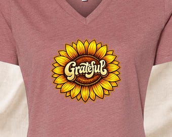 Grateful Sunflower T-shirt met V-hals