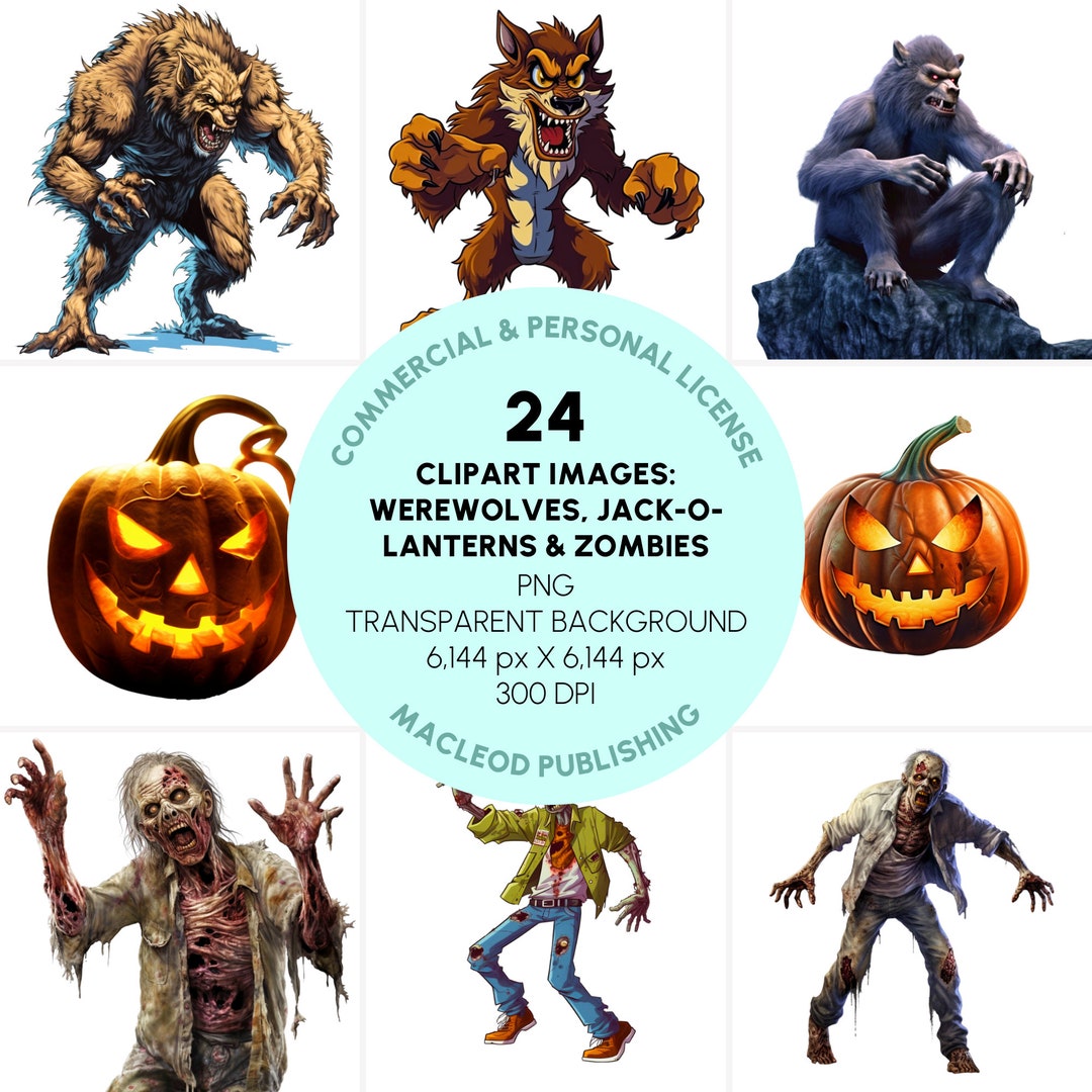 Clipart Images Werewolves Jack-o-lanterns Zombies PNG - Etsy