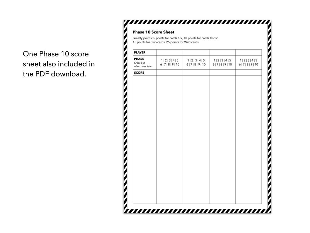 12 Months of Phase 10 Phase Cards Printable PDF January to December Themed Phase 10 Phase