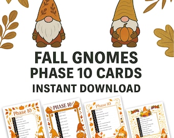 Fall Gnomes Theme Phase 10 Cards: Printable Game (PDF Download)