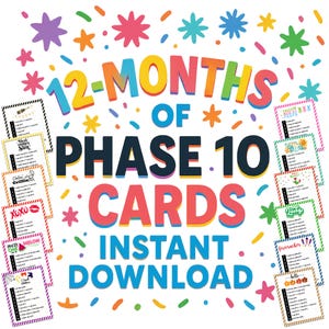 12 Monate Phase 10 Karten: Saisonale Themen Printable Spiel (PDF Download)