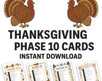 Thanksgiving Theme Phase 10 Cards: Printable Game (PDF Download)