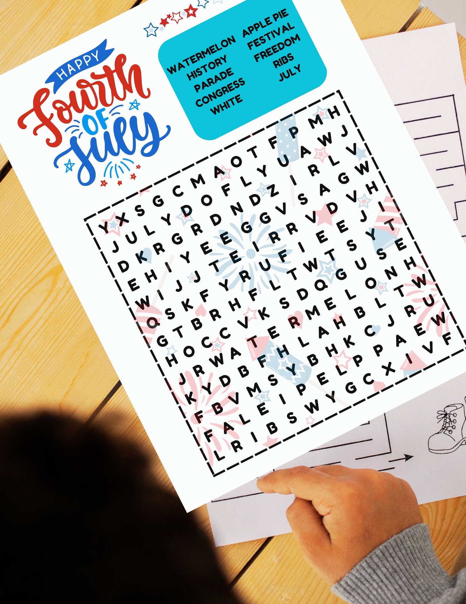 Fourth of July Word Search, 4th of July Word Search, Printable Fourth