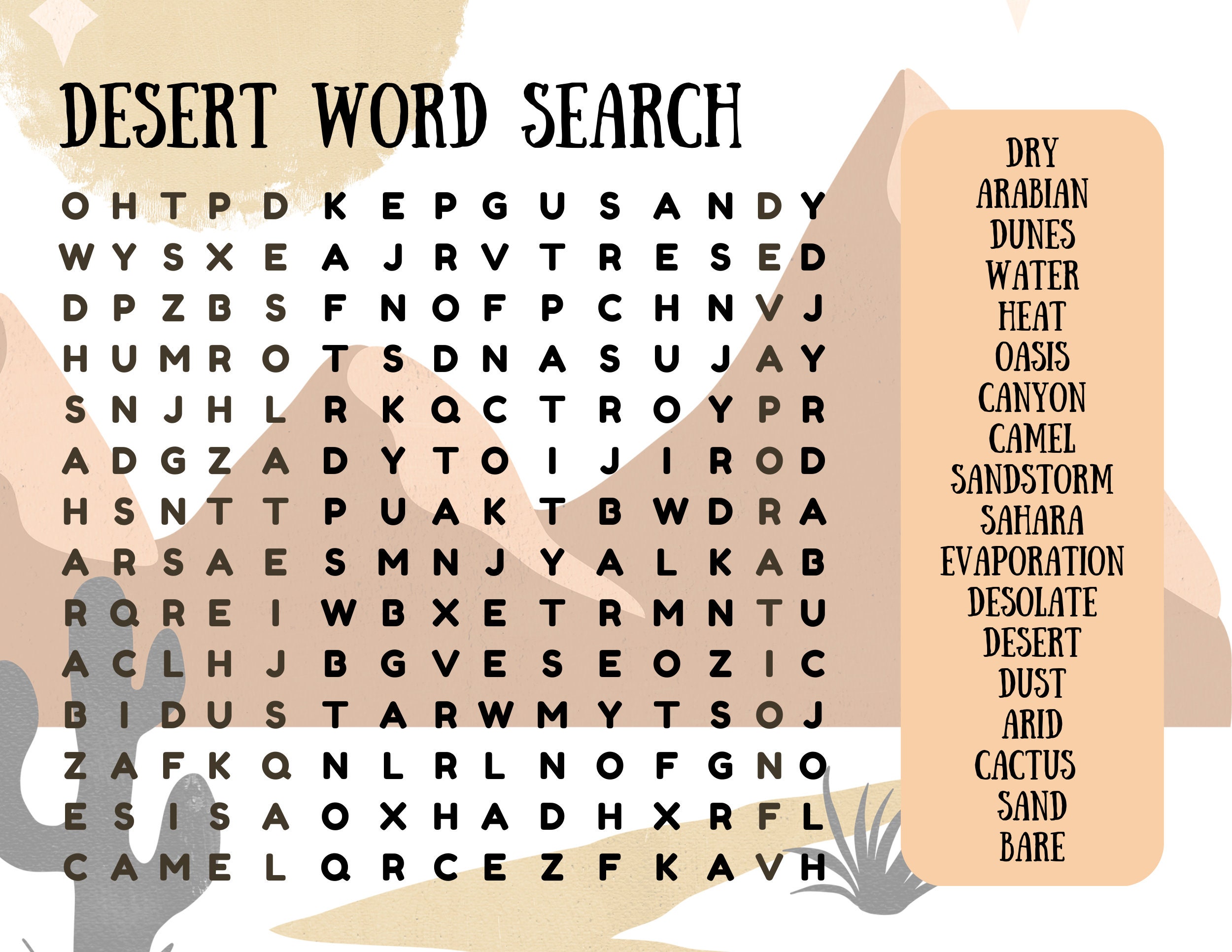 Desert Word Search, Environment Word Search, Word Search for Kids ...
