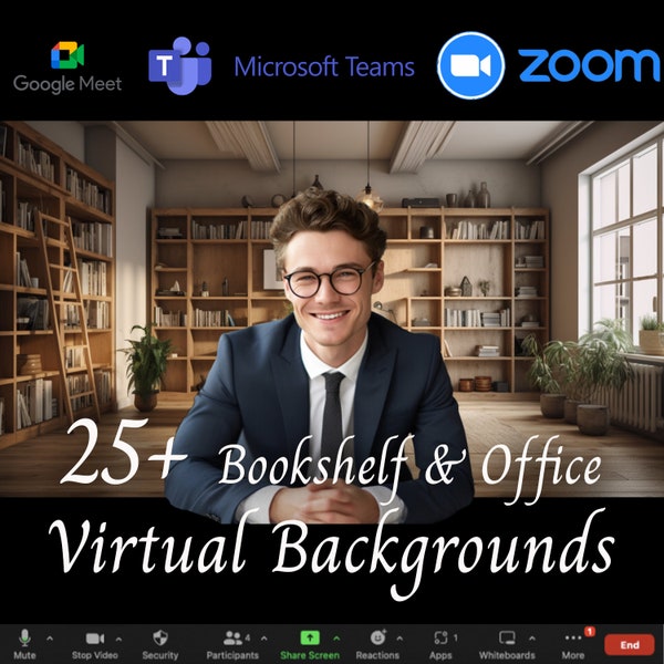 Zoom Background | Virtual Bookshelf | Zoom Office Background | Zoom Bookshelf Background | Zoom Home Office | Virtual Backgrounds | Zoom