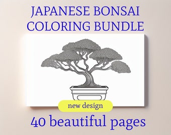 COLORING BUNDLE | 40+ Japanese Bonsai Trees | Digital Download Print at Home