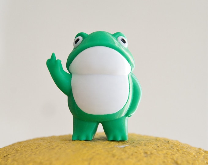 Rebellious Frog Figurine - 3D Printed Cheeky Frog with Middle Finger - Fun Desk Accessory or Unique Gift Idea