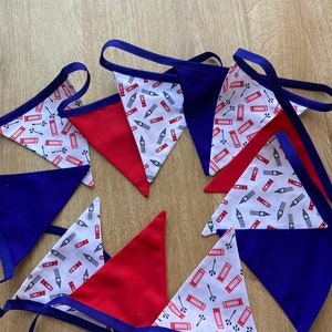 Bunting London themed red white and blue 3m 12 flags double sided