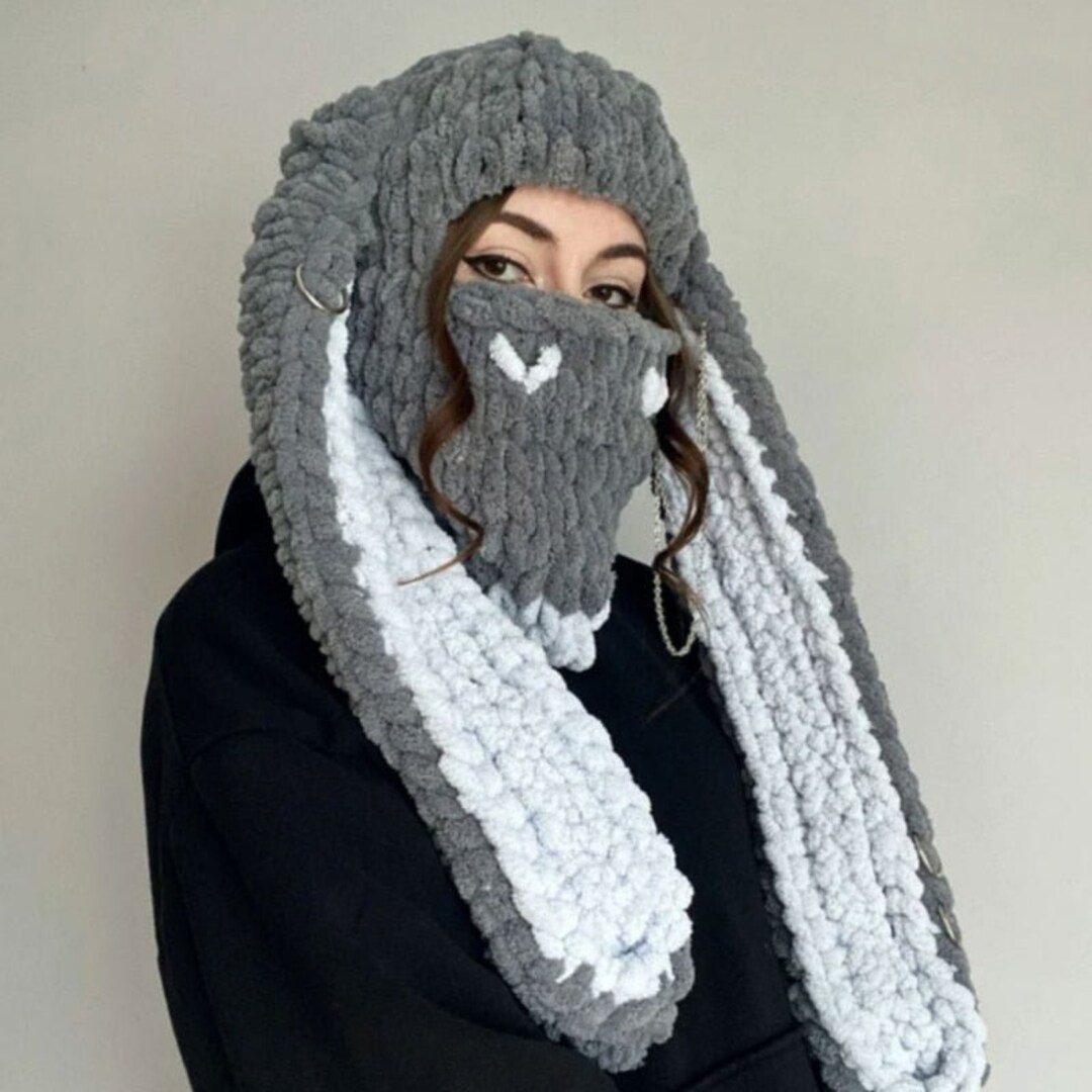 Knitted Gray/white Balaclava Ski Mask Etsy