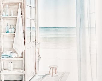 Beach Cottage Painting | Watercolor Art Print, Neutral Coastal Wall Art, Digital Downloadable, PRINTABLE, Coastal Decor, Instant Download