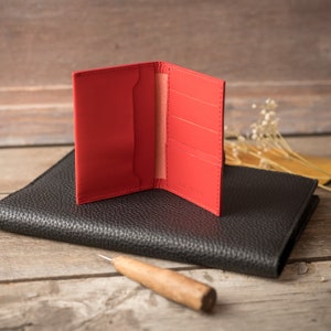Red Genuine Leather Card Holder, Handmade Crazy Horse Leather Card Wallet, 100% Real Leather HandCrafted Minimalist Design Personalized Slim
